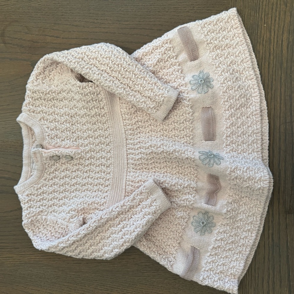 Cozy Knit Baby Dress with Floral Accents